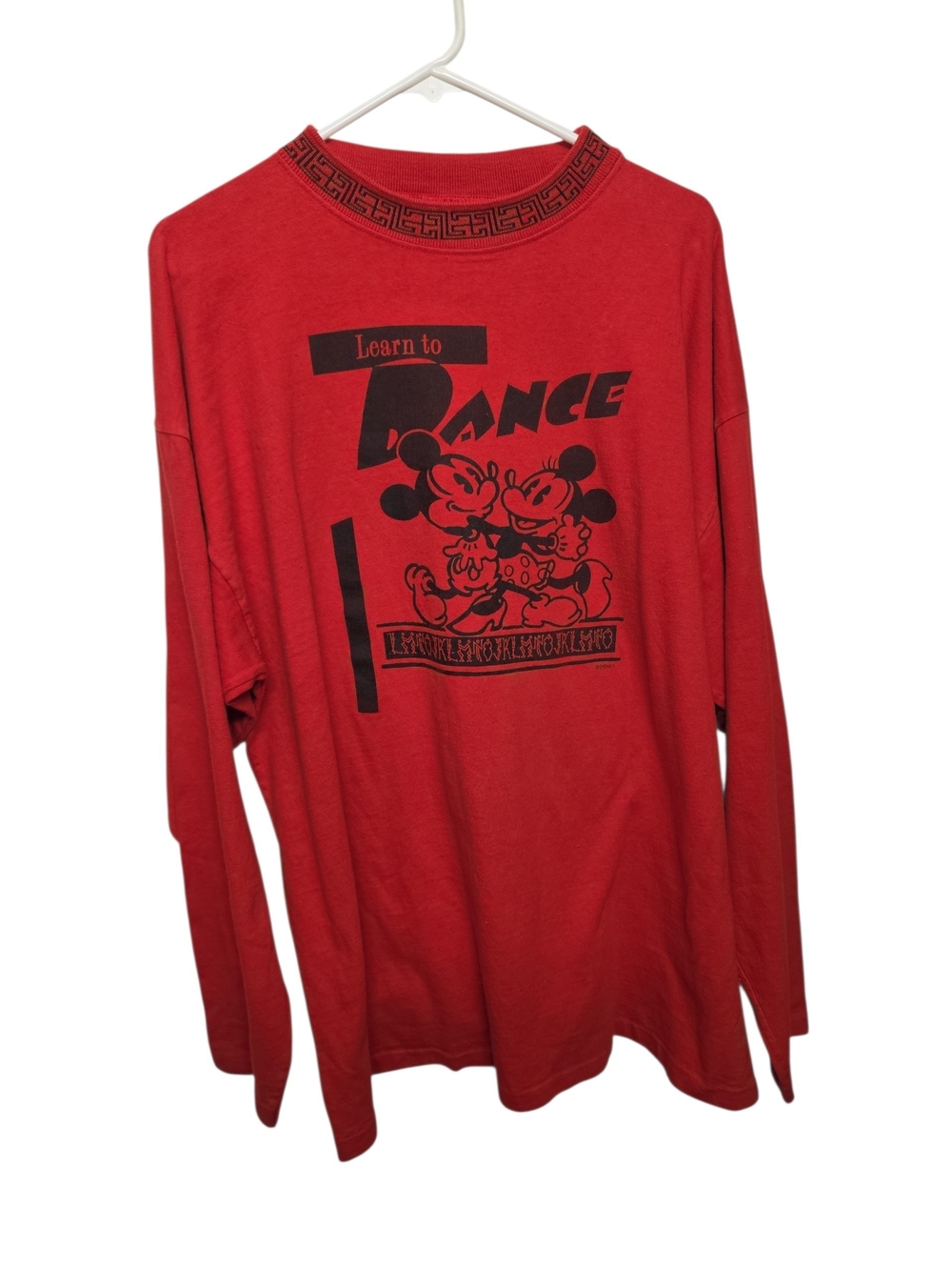 Vintage 90s Disney Mickey Mouse Red Long Sleeve T-Shirt Patterned Collar NWOT